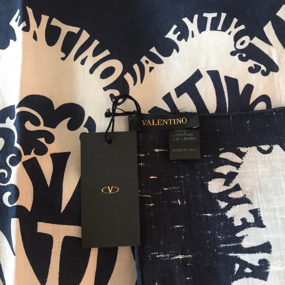 Valentino Navy Linen Scarf